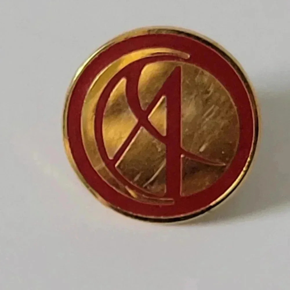 Fashion Pin A Monogram Gold Tone Red Accents 5/8"